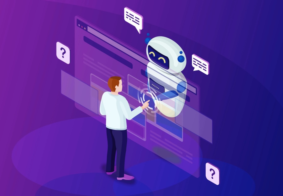 person and chatbot facing each other